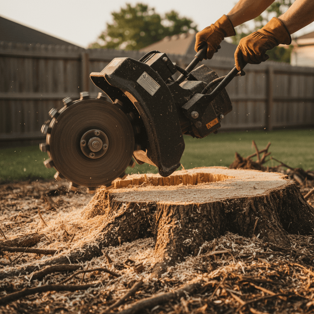 Stump grinder removing tree stump