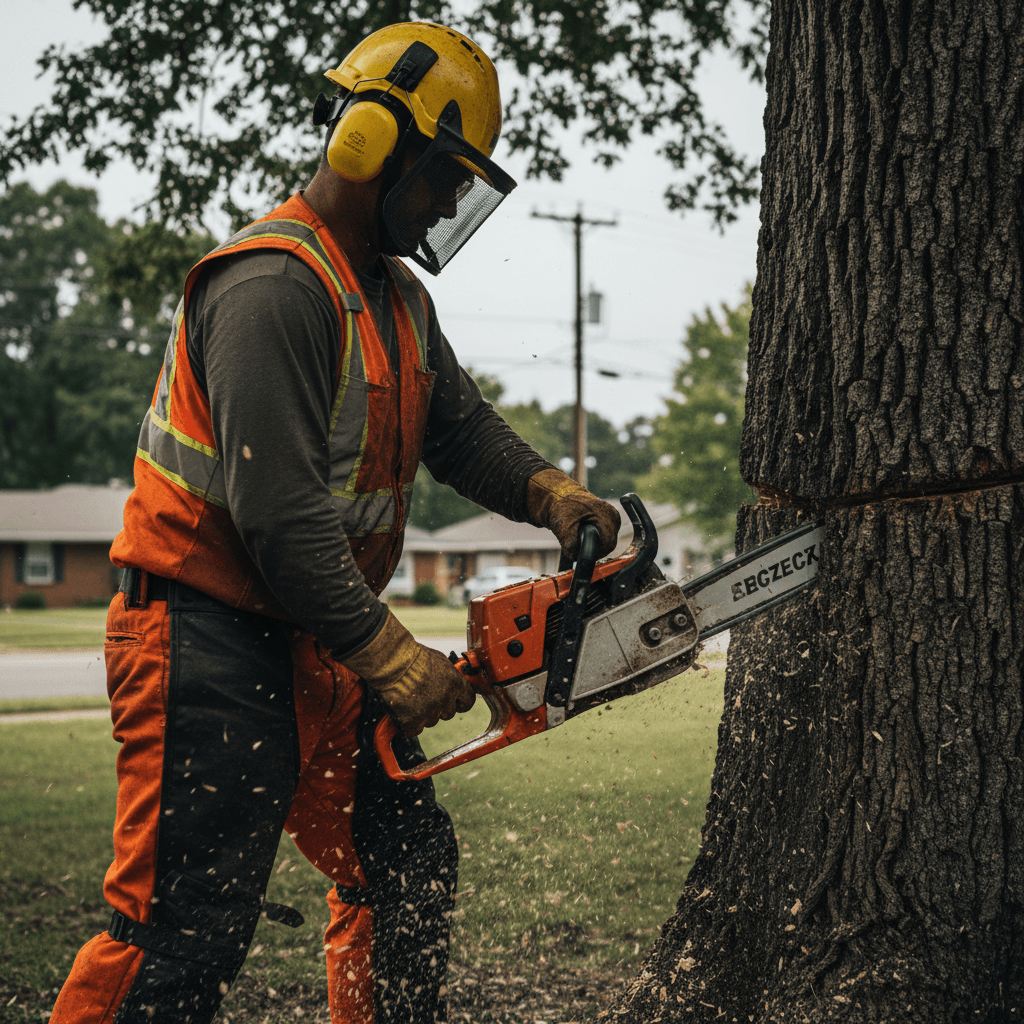 Professional tree felling with precision and safety